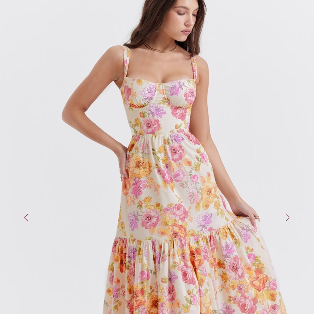 House of CB Floral Maxi Dress in Pink and Orange in good condition original